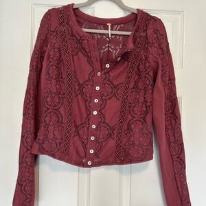 Free People Burgundy Lace Blouse